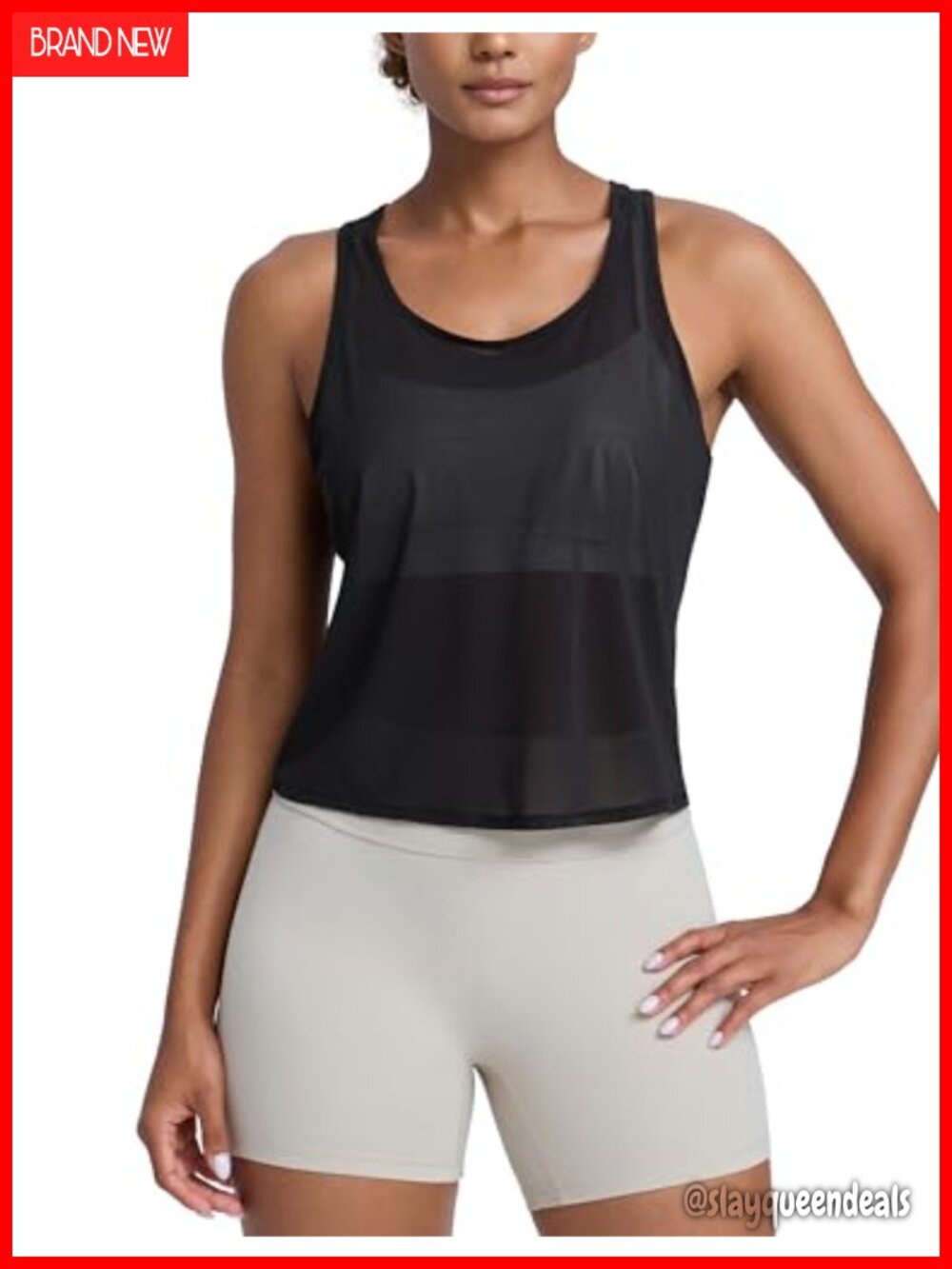 Mesh Racerback Tank Top Relaxed Fit Scoop Neck Activewear Cover Up